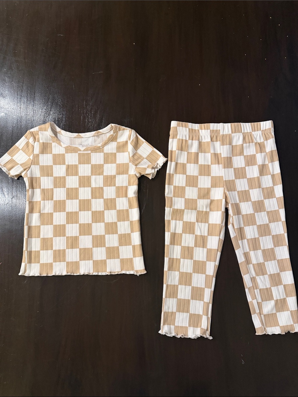 Tahari Beige Checkerboard Ribbed Pajama Set Toddler Girl 2T